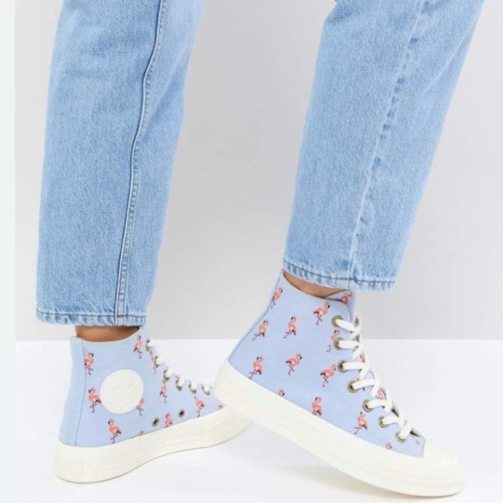 Converse Chuck 70 Prep Embroidery High Top - Blue Chill Flamingo Size 7.5